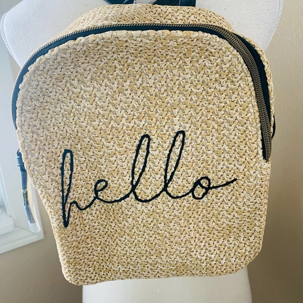 T-shirt & Jeans woven jute backpack with 'Hello' Embroidery